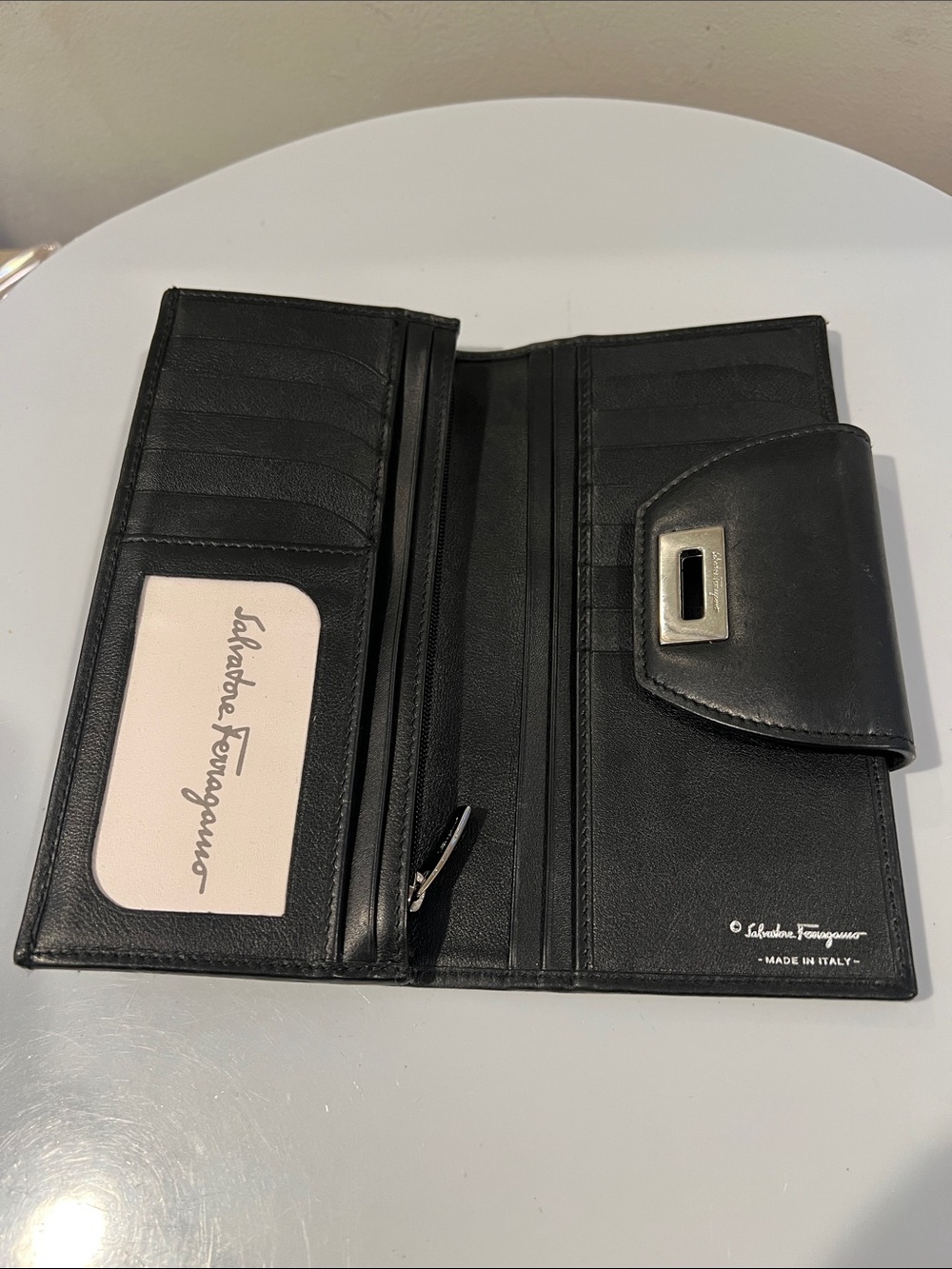 Salvatore Ferragamo Black Embossed Wallet Clutch with Ring Closure - Picture 6 of 9